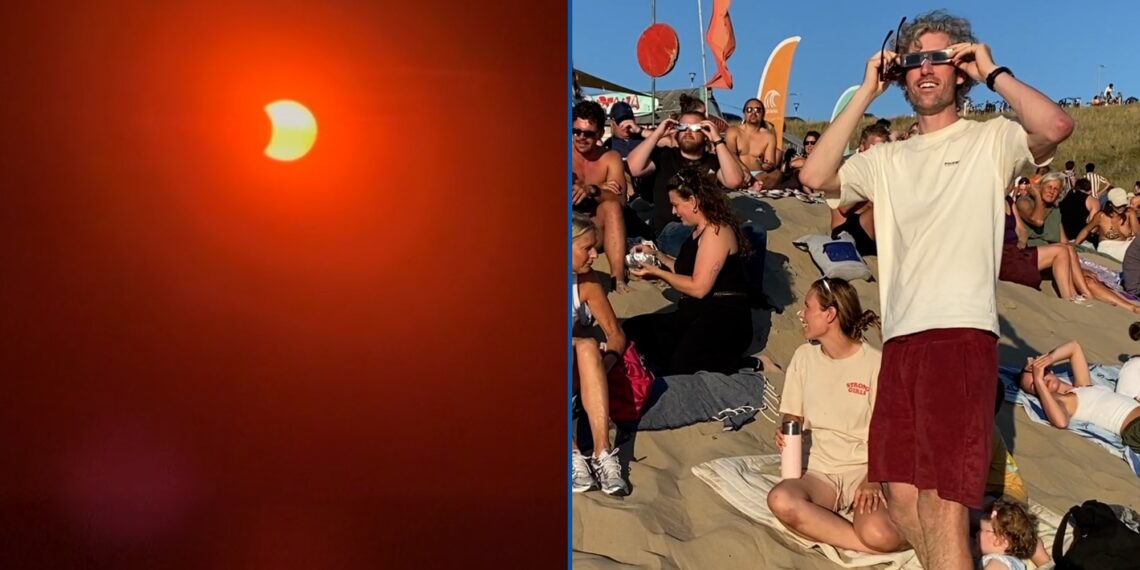 Duizenden mensen zien zonsverduistering aan de kust: ‘Pannenkoek geruild voor een bril’